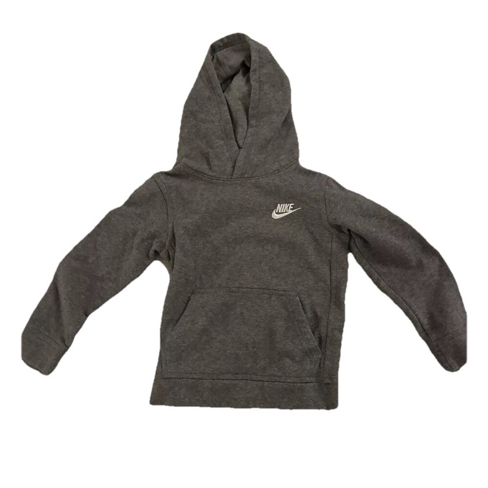 NIKE Kids Boys‎ Girls Unisex Hoodie Dark Gray White Swoosh Black Tag Sz M / Sz 6